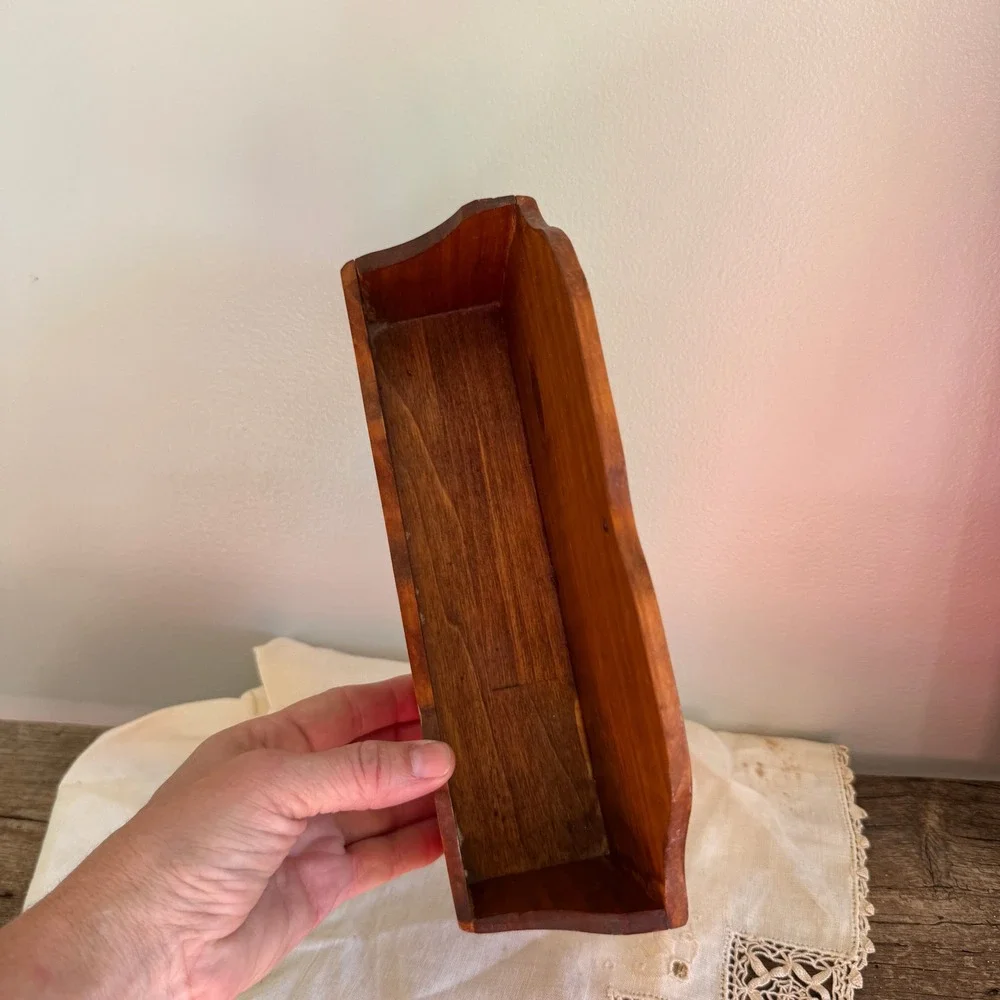 Vintage Wood Burned Wall Hanging Comb Box Organizer Rose Pyrography Rustic Decor